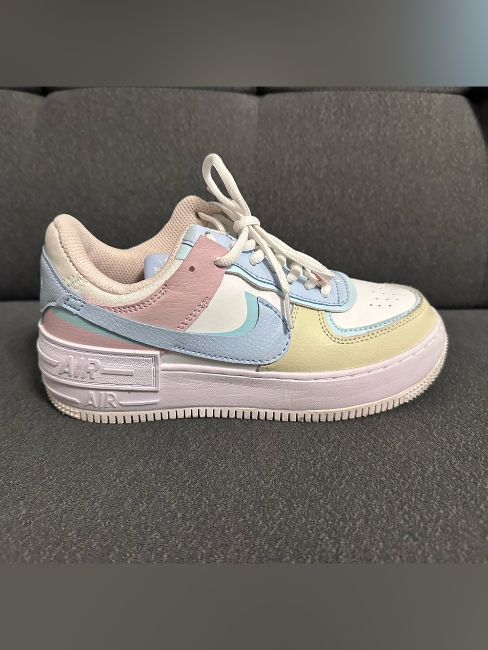 Nike Air Force 1 Shadow Pastel Pink, Blue & Yellow Low-Top Sneakers 6.5